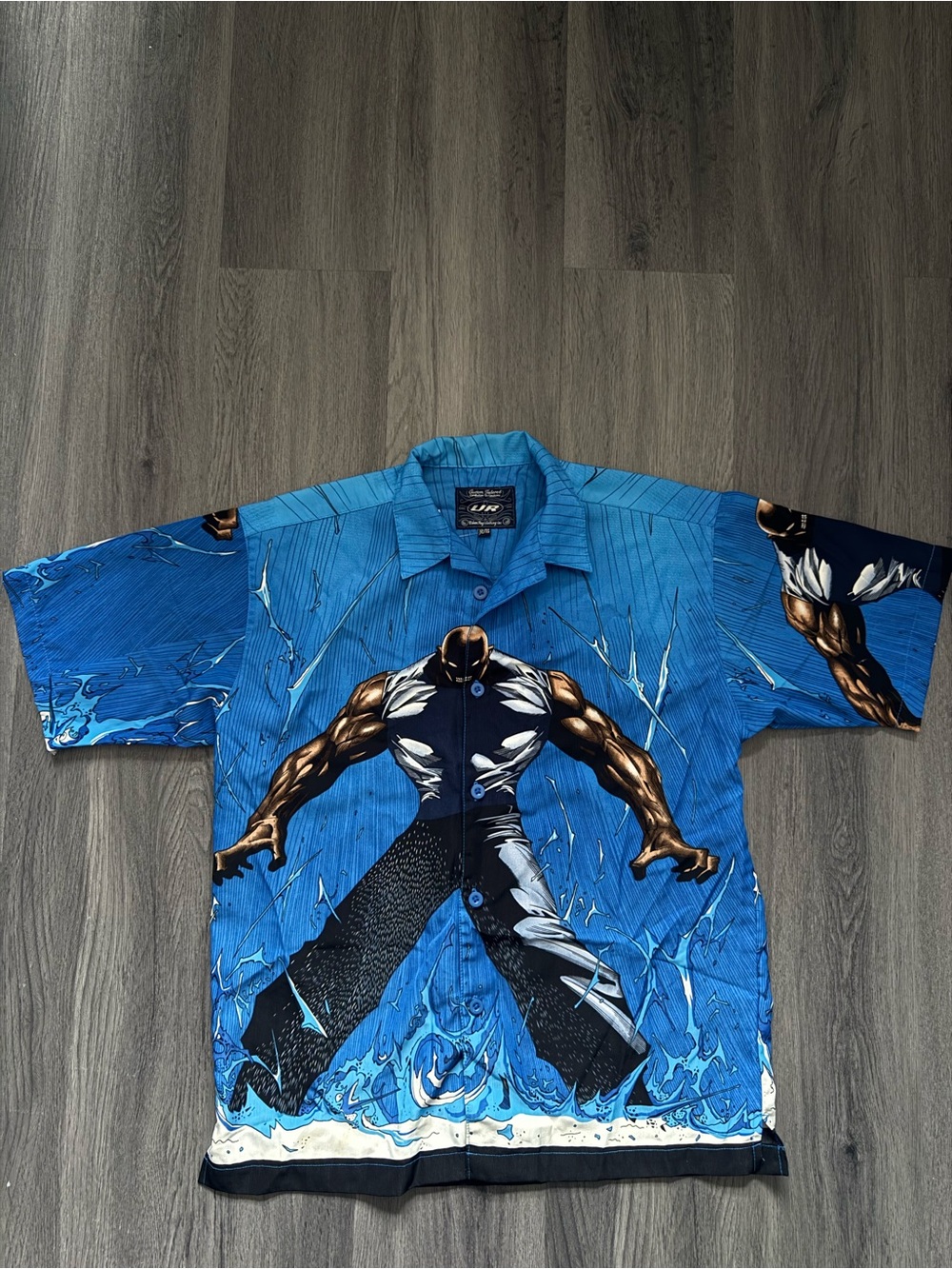 Graphic Blue Comic-Style Short Sleeve Shirt